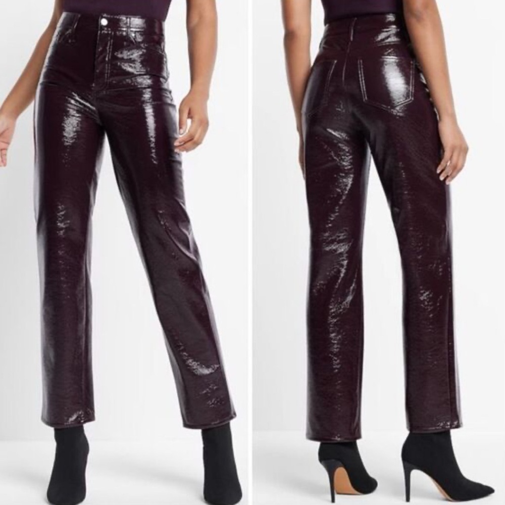 Express Super High Waisted Faux Patent Leather Modern Straight